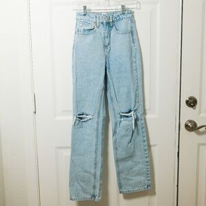 Princess Polly Jeans Womens Size 0 Staight Leg Distressed Denim Zip Up Closure